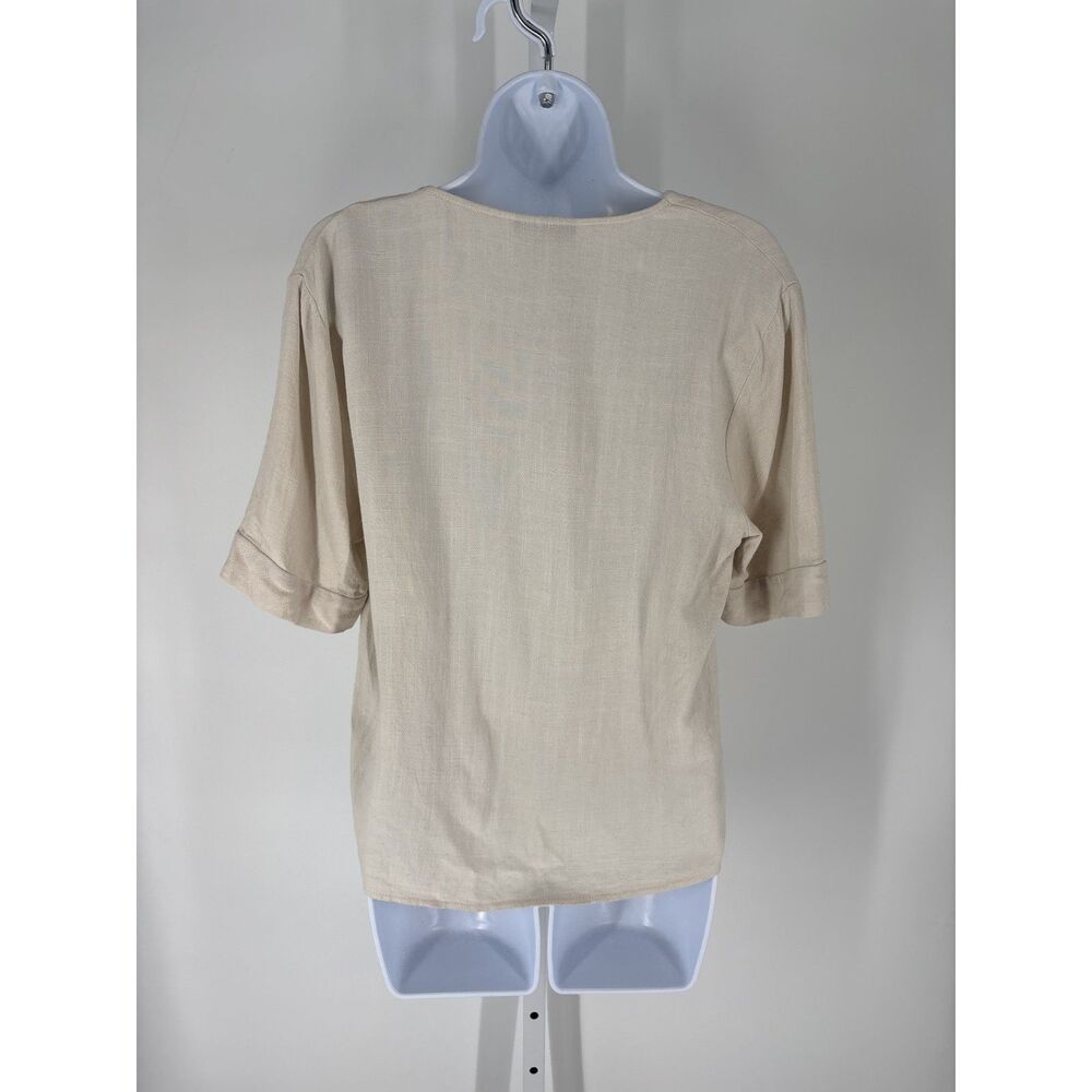 Topshop Neutral Beige Linen Blend Button Front Short Sleeve Top - Picture 4 of 4